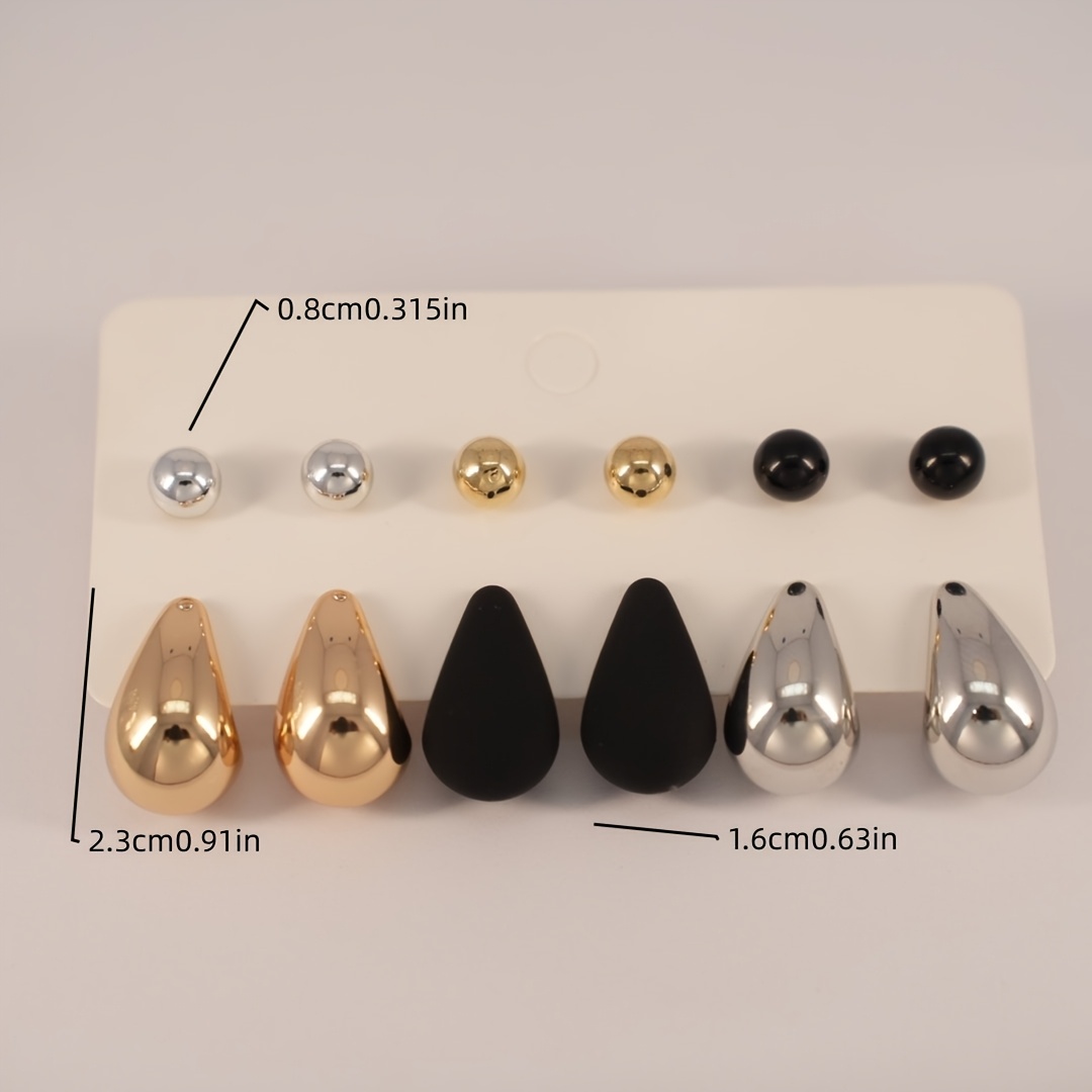 12pcs Stainless Steel Hoop Earrings Set Non Allergenic Teardrop Sphere Studs